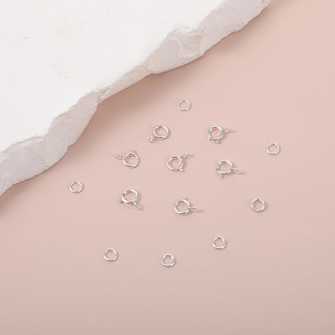 7 Sets 925 Sterling Silver Necklace Clasps and Closures 5mm Spring Ring Clasp Jewelry Clasps with Closed Jump Rings 4mm for Bracelet Necklace Extender Connectors for Jewelry Making Repair