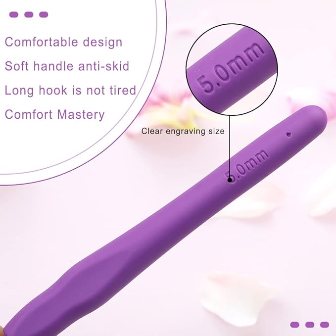 kgxulr 5 mm Crochet Hook, Aluminum Soft Grip Rubber Handle Needles Ergonomic Knitting Needles Crochet Needle for Beginners and Handmade DIY Knitting Crochet (5 mm)