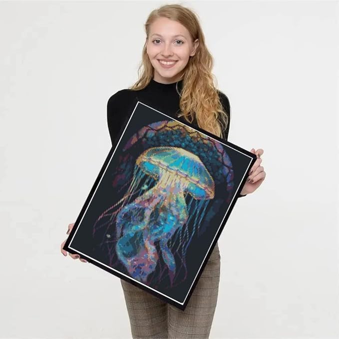 4 Pack Stamped Cross Stitch Kits for Adults - Cross Stitch Kits for Beginners,11 CT Ocean Animal Cross Stitch Patterns Dimensions DIY Counted Cross Stitch Kits for Adults Arts Craft 12x16 inch