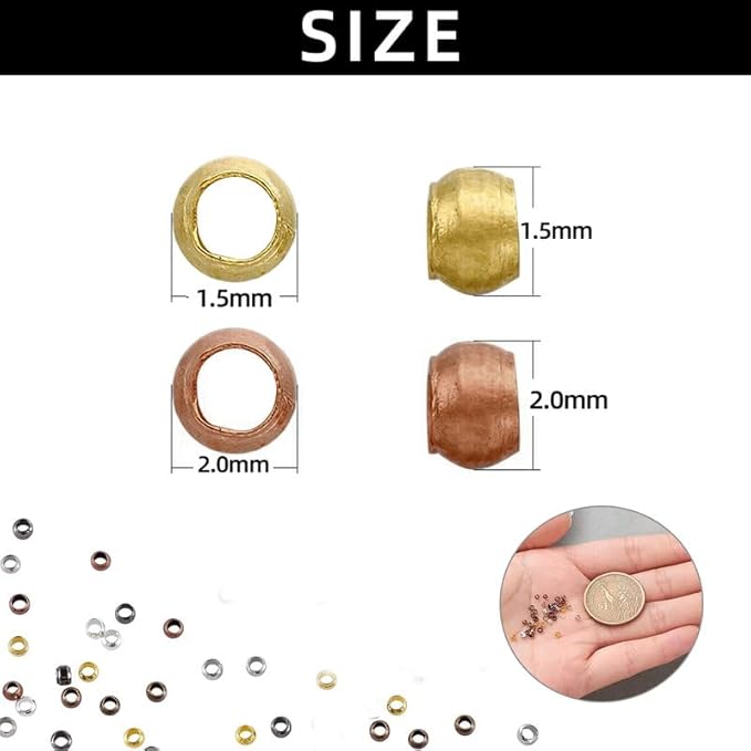 3000 PCS Crimp Beads Kit 1.5mm+2.0mm Copper Jewelry Making Beading Supplies for DIY Bracelet Earring Making Clamp End Stopper Spacer