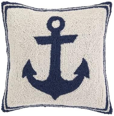 Latch Hook Kits Pillow Ship Anchor Printed Canvas Cushion Crochet Yarn Needlework Hook Latch DIY Kit Embroidery Pillowcase Rug Cover Home Sofa Christmas Decoration 43x43cm