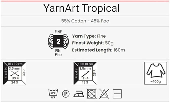 YarnArt Tropical Sport Yarn – 55% Cotton, 45% PAC – Multicolor Knitting & Crochet Yarn – 50g (174 yds) | Soft, Durable & Lightweight | Perfect for Amigurumi, Clothing & Accessories
