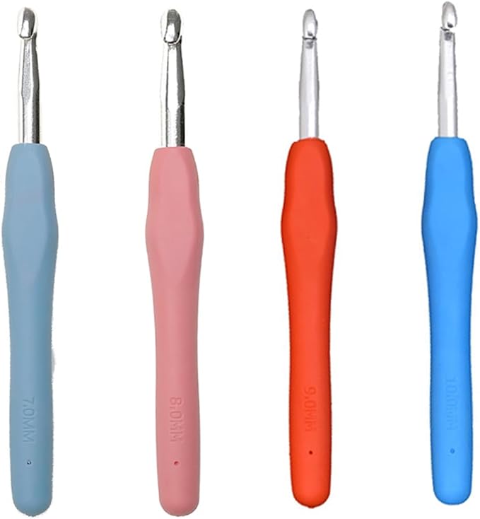 Size 7mm 8mm 9mm 10mm Crochet Hooks Set for Arthritic Hands Ergonomic Soft Grip Handles Crochet Needles for Beginners Advanced Smooth Knitting Needle Hooks for DIY Knitting Sweaters Socks