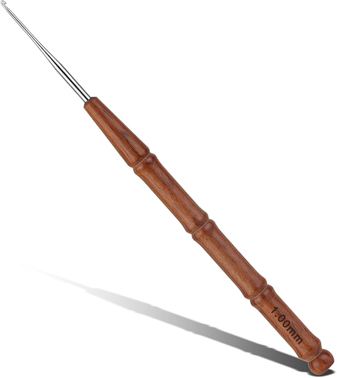 Wuadua 1mm Crochet Hook, Ergonomic Crochet Hook with Wooden Handle, Crochet Needle for Arthritic, Ideal for 60#-80# Lace Thread, Micro Crochet Hooks Perfect for Miniature Delicate Items