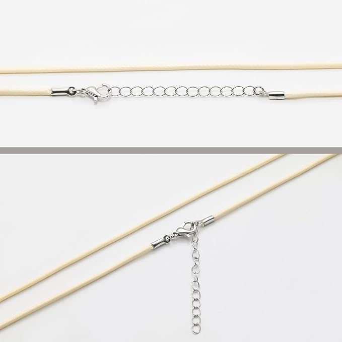 10 Pcs 2.0mm Leather Necklace Cords with Clasp,Waxed Cords,Necklace Ropes for Pendants and Jewelry Making(Off-White)