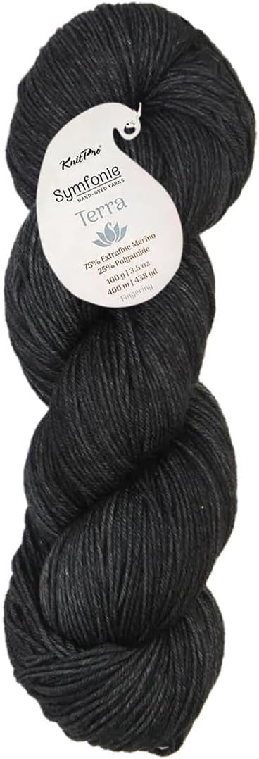 KnitPro Symfonie Fingering Weight Hand Dyed Semi-Solid Yarn Skein | Extra Fine Merino Wool & Polyamide Blend for Knitting & Crocheting, Oeko-TEX Certified 400m, 100g | Terra Black Pepper