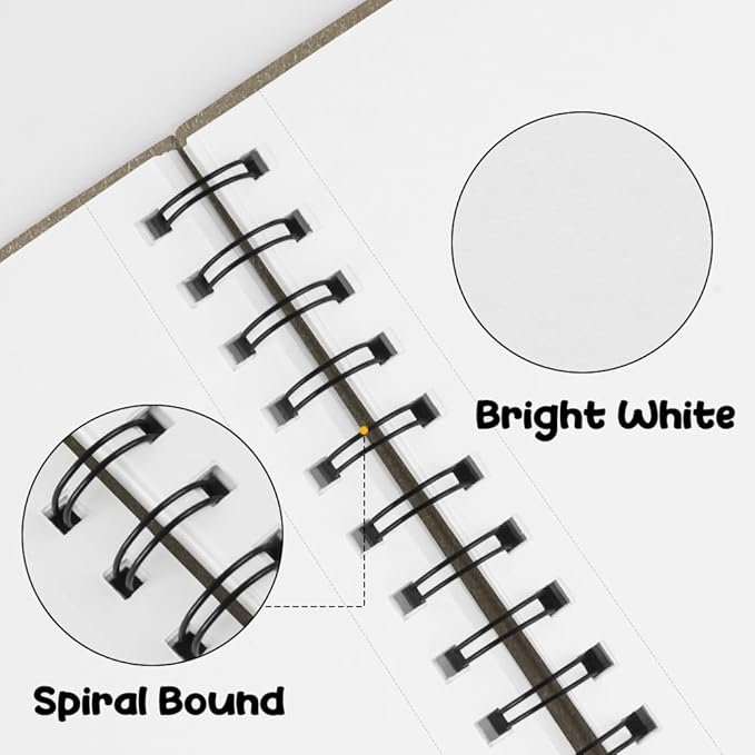 5.8x8.3in Sketch Book, 60Sheets Spiral Bound Notebooks, Bright White 92lbs/150gsm Acid-Free Drawing Paper for Painting,Sketching, Professional Sketch Pad for Artists, Beginners. BW-Light Coffee