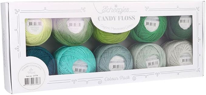 Scheepjes Candy Floss Cotton Yarn Color Pack, 10 x 20 g (10 skeins) Mint