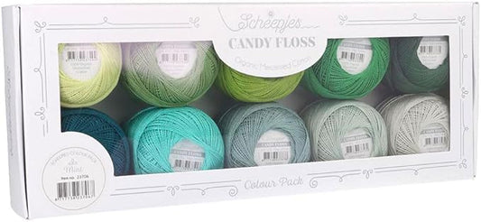 Scheepjes Candy Floss Cotton Yarn Color Pack, 10 x 20 g (10 skeins) Mint