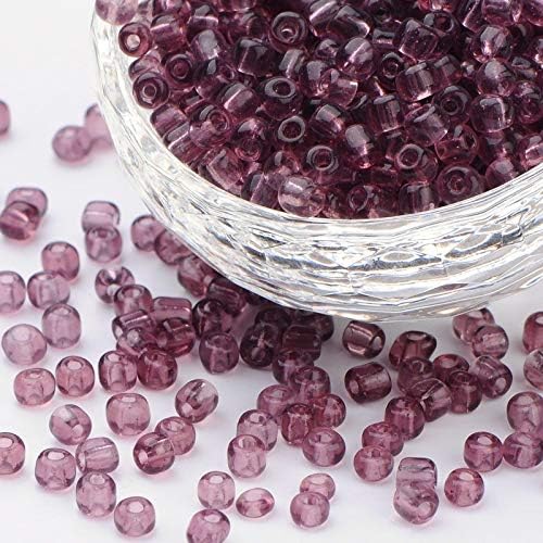 Perlin Glass Seed Beads 4mm 6/0 Round 1100pcs Mini Small Pony Spacer Beads Kit for Jewelry Making Earrings Bracelets Pendants Waist DIY Handmade (Purple Transparent)