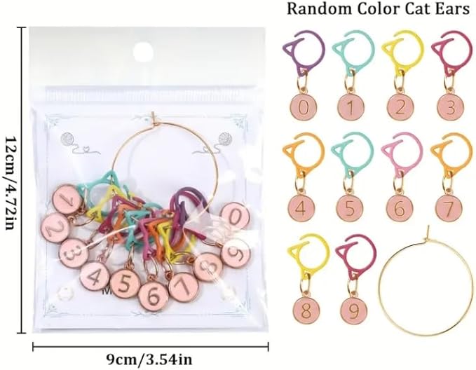 Blingcute Numbered Cat Stitch Markers for Crocheting and Knitting - Set of 10 Cute Enamel Progress Keepers (0-9) - Snag Free Metal Crochet Markers Pink