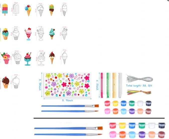 JellyArch 30 Pack Summer Ice Cream Wind Chime Kit for Adults, Summer Crafts DIY Make Your Own Wind Chime Window Art Ornaments for Party Birthday Home Activity Project
