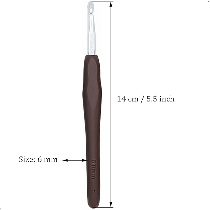 6Pcs 6mm Aluminum Soft Grip Rubber Ergonomic Handle Crochet Hook Knitting Needles US Size J (Size 10) for DIY Yarn Craft,Nice Gift for Women Adults Kids Children Beginners (Brown)