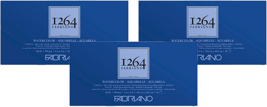 Fabriano 1264 Watercolor Pad, 4" x 8", Glue Bound, 140 lb., 3-Pack