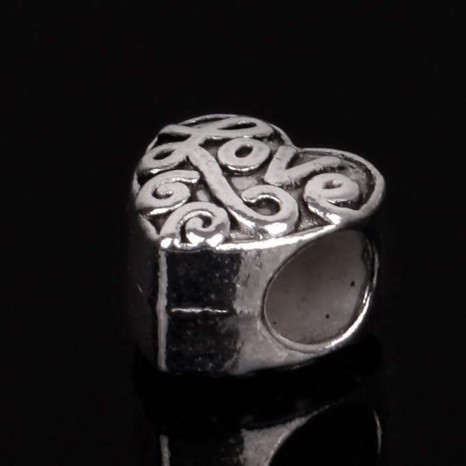 RUBYCA 30pcs Tibetan Silver Tone Spacer Beads Fit European Charms Bracelet HRUBYCA with Love Design