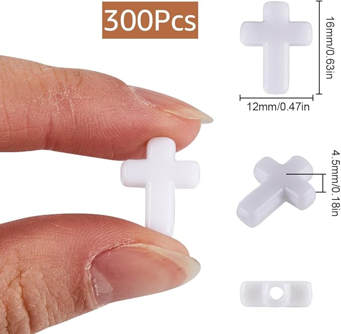 SUNNYCLUE 300Pcs Cross Bead Bulk White Cross Beads Easter Charms Small Chunky Crosses Opaque Acrylic Crucifix Mini Spacer Loose Bead for Jewelry Making Beads Assortments DIY Necklace Bracelet Earrings