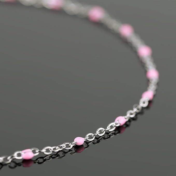 UMAOKANG 10 Meters Stainless Steel Chain for Jewelry Making Pink Enamel Beaded Chains Bulk Women Necklace Bracelet DIY Jewelry Findings