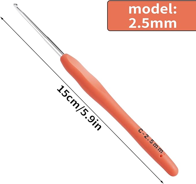 2.5mm Crochet Hook, Ergonomic Crochet Hooks with Soft Rubber Handle and Smooth Glide Head - Lightweight Aluminum Needles for Beginners, Arthritis, Yarn Projects, Long Crafting Sessions (2.5 mm)