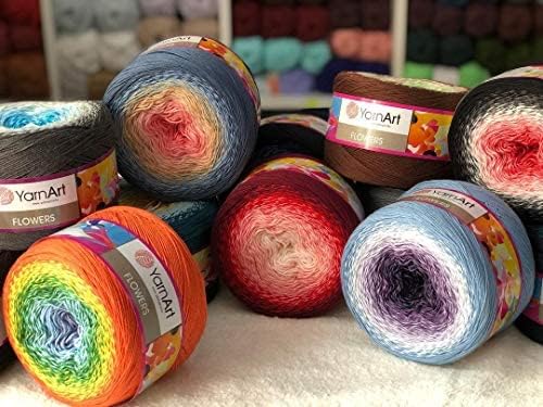 Yarn Art YarnArt Flowers Yarn 55% Cotton 45% Acrylic 250gr 1094yds Multicolor Cotton Yarn Rainbow Crochet Yarn Spring Summer - 1 Fine Sport Skein (313)