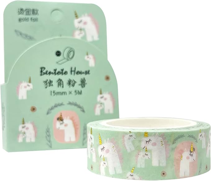 allydrew Gold and Silver Foil Washi Masking Tape, 15mm x 5M, Unicorns