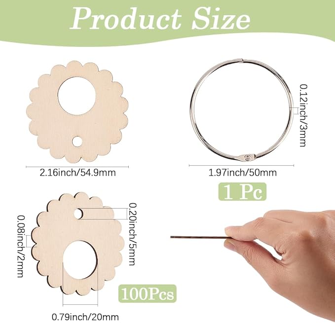 GORGECRAFT 100Pcs Flower Wood Thread Embroidery Floss Organizer Chips 2.2 Inch Cross Stitch Board Card Bobbins Holder with Floss Ring for Cross Cotton Thread Craft DIY Sewing Storage Accessories