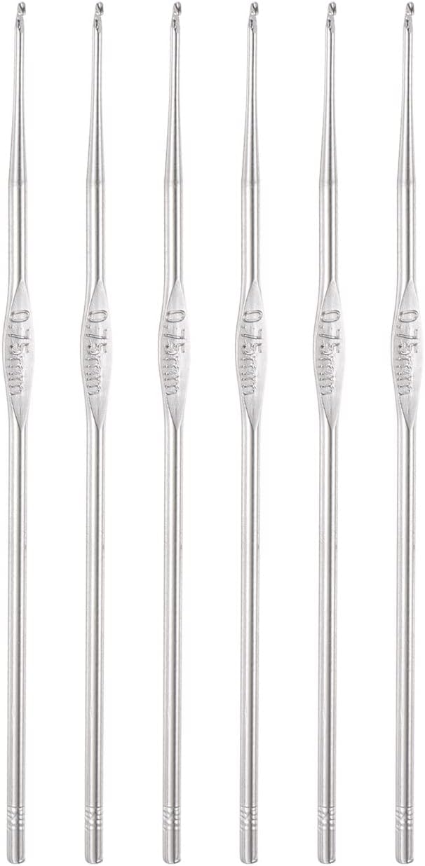 uxcell Stainless Steel Crochet Hook 0.75mm US Size 14 Knitting Needles for DIY Craft Yarn 6Pcs