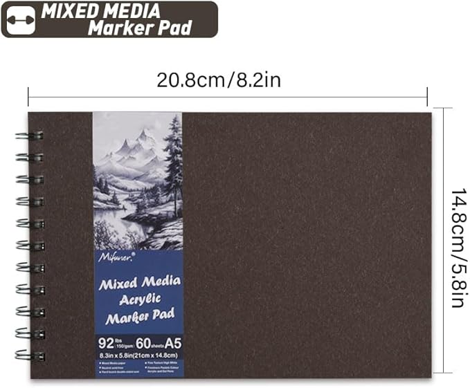 5.8" x 8.3" Mixed Media Sketch Book,Spiral Bound Hardcover Sketchbook,60 Sheets 92lb/150gsm Neutral White Acid Free Paper,Art Journal Sketchbook for Drawing Writing Sketching Illustration,Dark Coffee