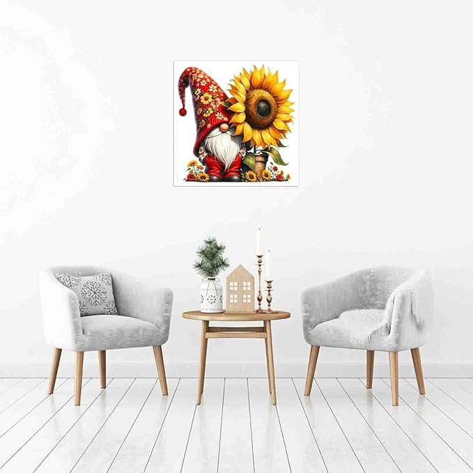 dyaiangmu stamping cross stitch kit,gnome sunflower cross stitch kit for adult beginners, full line diy cross stitch stitching kit for home decor cross stitch patterns 13.7x13.7 inches