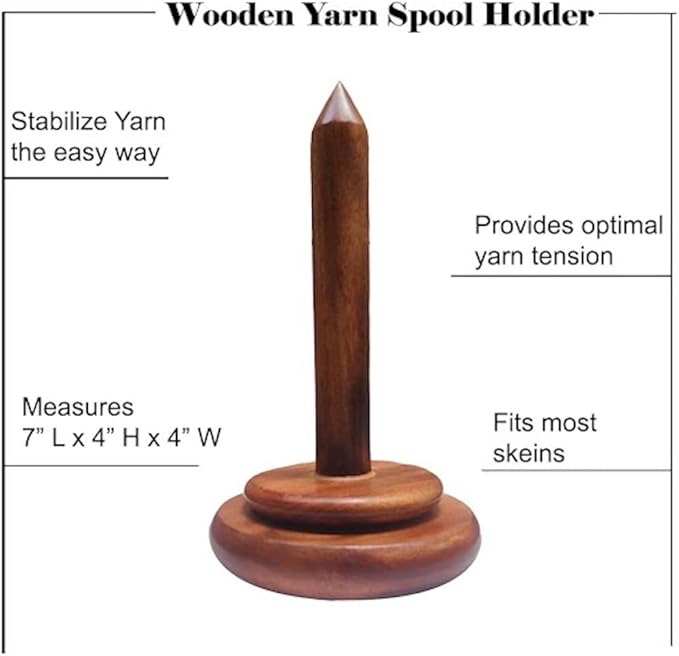 AnNafi® Wood Yarn Spindle Holder with Twirling Mechanism Classic |Wooden Spinning Yarn & Thread Holder |Knitting Embroidery Accessory Gift Craft & Sewing Supplies Yan Organising Tool For Granny Acacia