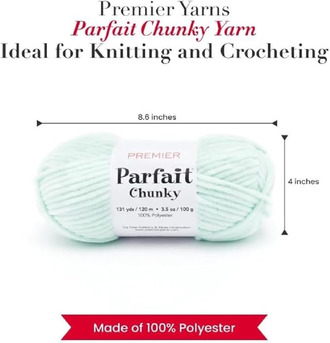 Premier Yarns Parfait Chunky Chenille Yarn 3.5 Oz 6 Super Bulky Weight 3 Pack Bundle with Bella's Stitch Place Holders (Mint)