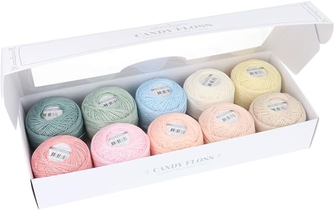 Scheepjes Candy Floss Color Pack 10 x 20 g (0.7 oz) Frosting Mercerized Cotton Assortment Blue Green Yellow
