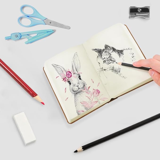 Mifuner Small Rectangle 3.5x5.5 200 Sheets 105gsm Mini Notebooks Blank Pages Sketchbooks Pocket Paint Writing Diary Memo PU Leather Cover Brown