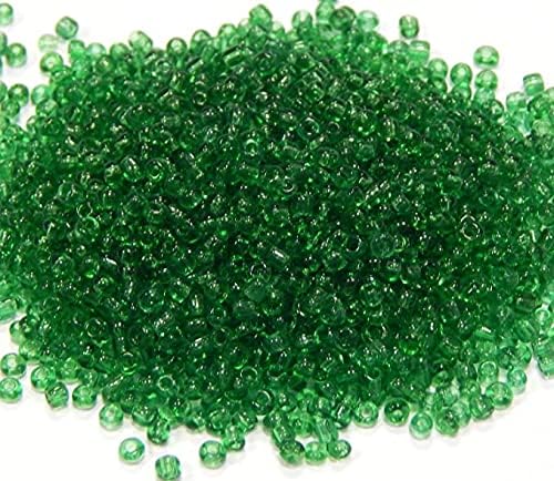 Perlin Glass Seed Beads 4mm 6/0 Round 1100pcs Mini Small Pony Spacer Beads Kit for Jewelry Making Earrings Bracelets Pendants Waist DIY Handmade (Dark Green Transparent)