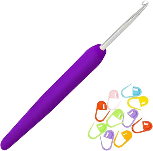 KnitPro Waves 2.0 Crochet Hook 5.25 inch, 3.00mm (13cm, US Size -) Aluminum with 10 Colorful Stitch Markers