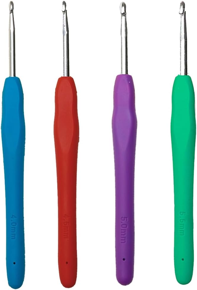 Size 4mm 4.5mm 5mm 5.5mm Crochet Hooks Set for Arthritic Hands Ergonomic Soft Grip Handles Crochet Needles for Beginners Advanced Smooth Knitting Needle Hooks for DIY Knitting Sweaters Socks