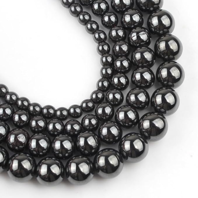 Stone Beads, 60pcs Black Hematite, 6mm Round Loose Beads for Jewelry Making, Bracelets, with Bag, String & Card