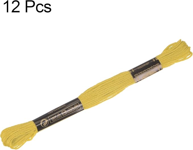 HARFINGTON 12 Skeins Embroidery Floss 8.75yds(8m) Egyptian Long-Staple Cotton Cross Stitch Thread for Sewing DIY Bracelet Yarn String and Crafts, Bright Yellow(6018)