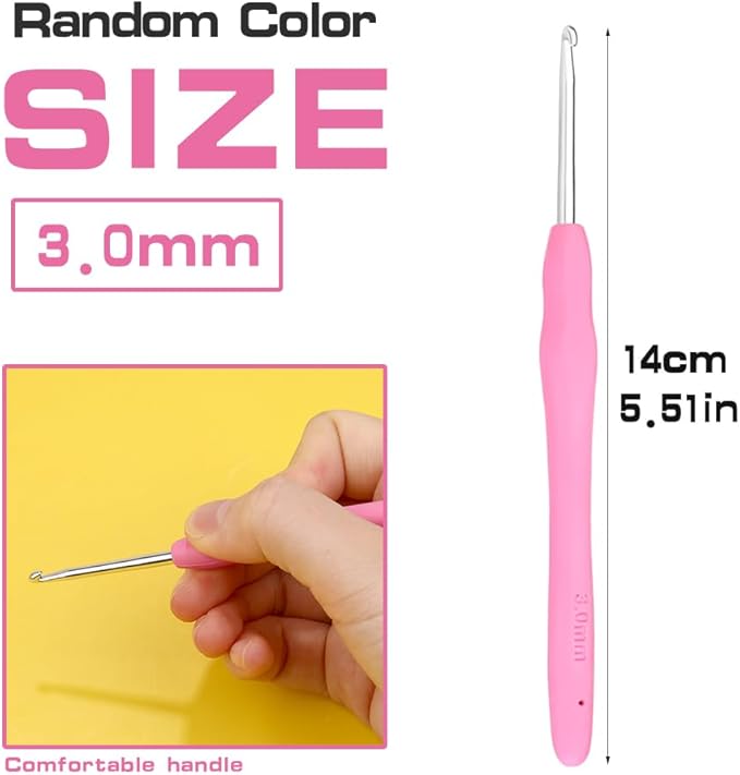 3 mm Crochet Hook, Ergonomic Handle for Arthritic Hands, Extra Long  Knitting Needles for Beginners and Crocheting Yarn (3 mm)