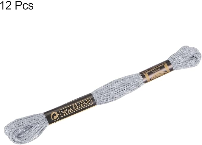 HARFINGTON 12 Skeins Embroidery Floss 8m Each Egyptian Long Fiber Cotton Cross Stitch Thread 26S/2x6 for Embroidery Projects Bracelet, Light Grey