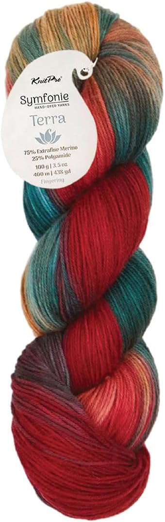 KnitPro Symfonie Fingering Weight Hand Dyed Variegated Yarn Skein | Extra Fine Merino Wool & Polyamide Blend for Knitting & Crocheting, Oeko-TEX Certified 400m, 100g | Terra Old Delhi