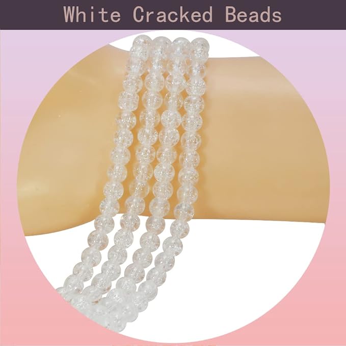 1050pcs White Crackle Glass Beads Handcrafted Round Lampwork Smooth Loose Beads for Bracelet & DIY Jewelry Making 6mm