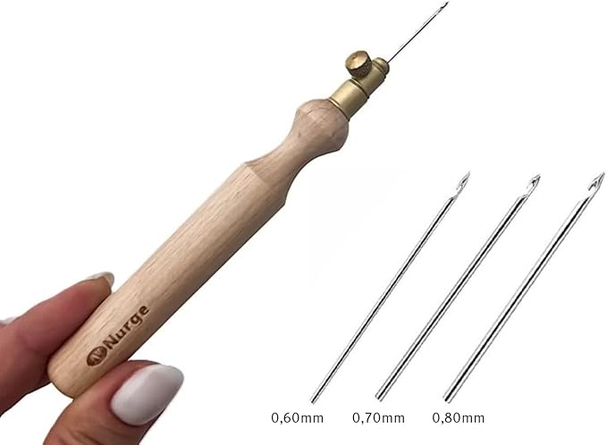 Nurge Premium Quality Tambour Hook with 3 Needles Tambour Embroidery Kit Tambour Crochet Hook Kits Sequin Beads Needle Set (Tambour Hook)