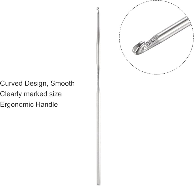 uxcell 20Pcs Crochet Hook Stainless Steel 1.0mm US Size 12 Metal Knitting Needles for DIY Craft Lace Yarn