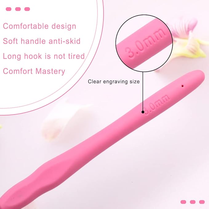 3 mm Crochet Hook, Aluminum Soft Grip Rubber Handle Needles, Ergonomic Crochet Needle for Handmade DIY Knitting Crochet