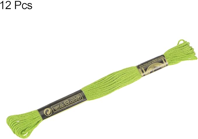 HARFINGTON 12 Skeins Embroidery Floss 8m Each Egyptian Long Fiber Cotton Cross Stitch Thread 26S/2x6 for Embroidery Projects Bracelet, Bright Green
