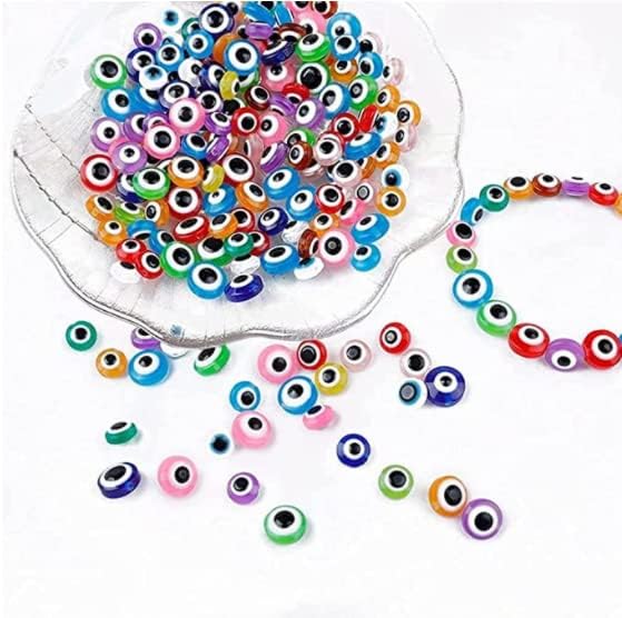 300pcs Evil Eye Beads for Jewelry Making,Flat Round Bead 8mm Spacer Beads for Bracelets Handicraft Kit(Mixed Color)
