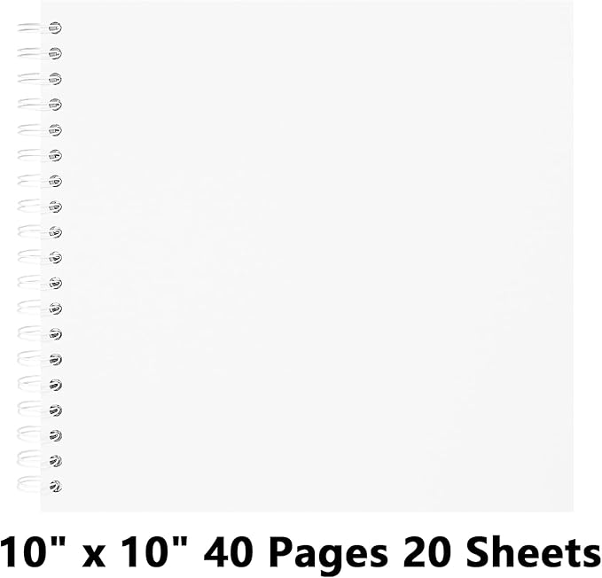 10X10 Inch DIY Scrapbook Photo Album, Kraft Blank Paper Scrap Book 40 Pages Memory Book for Wedding Family, White