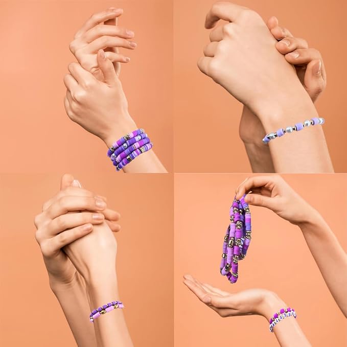 MIIIM Purple Clay Beads Kit for Bracelets Making, Heishi Beads, Clay Charms and Gold Spacer Beads for Jewelry Making, Friendship Bracelet Beads Kit for Crafts, Concert, Raves, Gifts