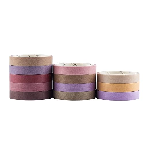 YUBBAEX 12 Rolls Washi Tape Set Natural Color Decorative Tapes for Arts, DIY Crafts, Journals, Planners, Scrapbook, Wrapping Wide -Salty Morandi- (Morandi, 8mm x 12Rolls)