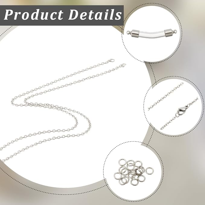 SUNNYCLUE 1 Box DIY 10 Sets Vial Necklace Kit Glass Bottle Necklace Empty Clear Screw Caps Bottles 304 Stainless Steel Glass Vials for Jewelry Making Kits Memorial Keepsake Perfume Hair Mud Supplies